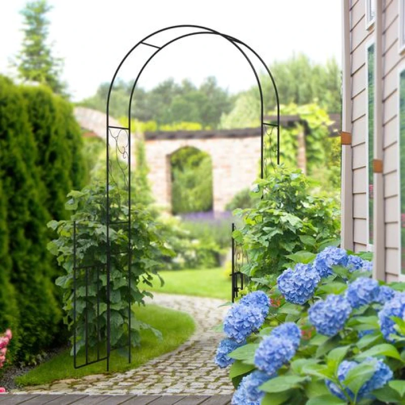 Image of Outsunny Metal Garden Arch with Double Gate, Garden Arbor Climbing Plants - Outsunny 5063603005945