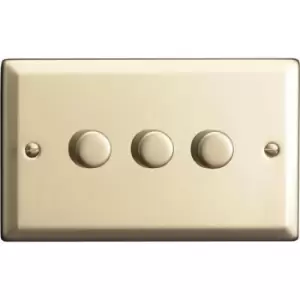 Image of Varilight Classic 3 Gang 1 or 2 Way 3x400W Dimmer Switch (Double HC33) - Satin Chrome - DOU-HN33