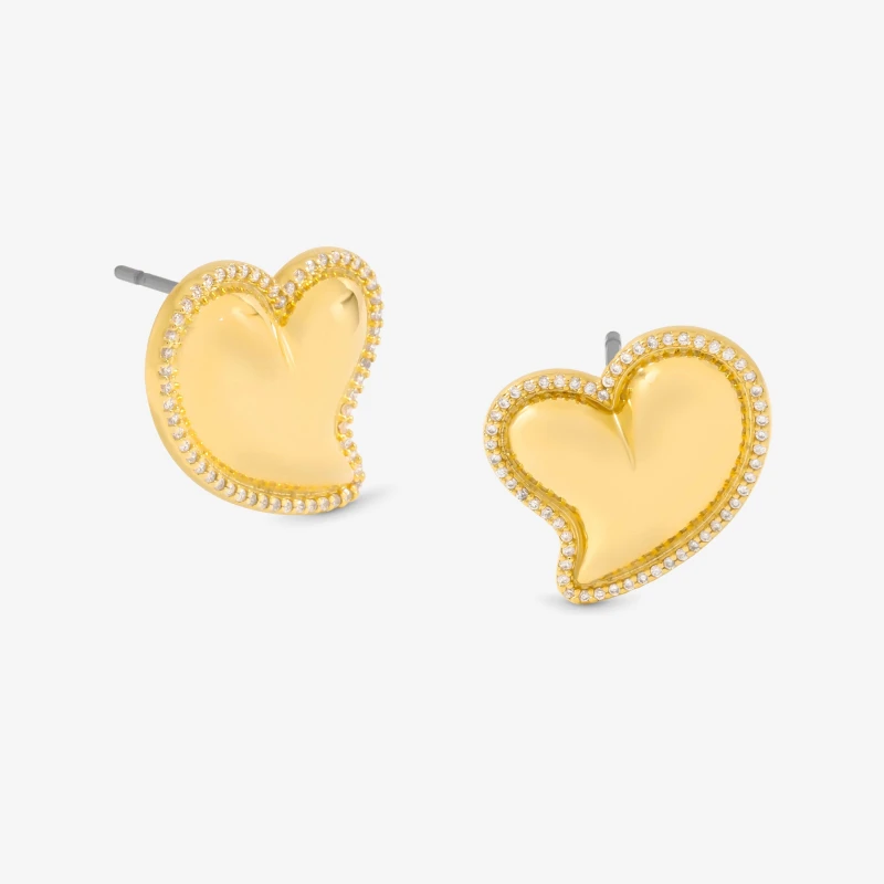 Image of Jon Richard Puff Heart And Cubic Zirconia Stud Earrings Gold female One Size