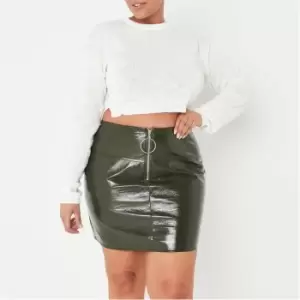 Image of Missguided Faux Leather Zip Front Mini Skirt - Green