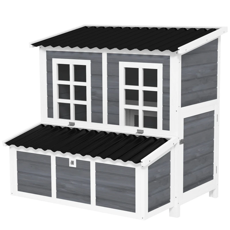 Image of Pawhut Wooden Chicken Coop W/ Nesting Box For 4-6 Chickens, 100 X 86 X 100Cm Grey WWSFA Unisex