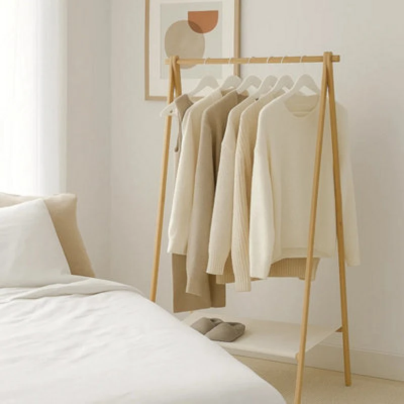 Image of idooka Bamboo Adult Clothes Rack Textile Shelf Lightweight Foldable Natural unisex