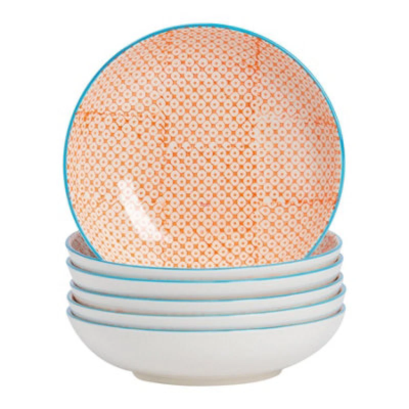 Image of Nicola Spring Hand-Printed Pasta Bowls - 22Cm - Orange - Pack Of 6