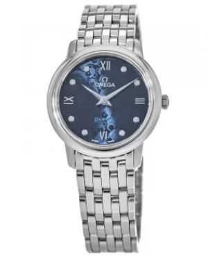 Image of Omega De Ville Prestige Quartz 27.4mm Blue Diamond Orbis Teddy Bear Pattern Womens Watch 424.10.27.60.53.003 424.10.27.60.53.003