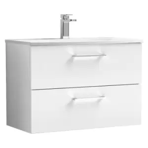 Image of Nuie Arno Gloss White 800mm Wall Hung 2 Drawer Vanity Unit with 30mm Curved Profile Basin - ARN126G - Gloss White