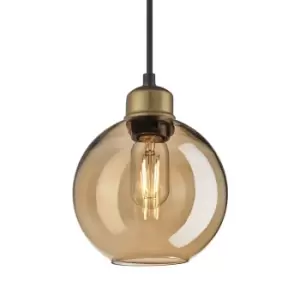 Image of Industville Orlando Tinted Glass Globe Amber Pendant / 7" Brass Holder