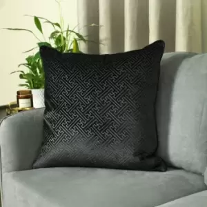 Image of Paoletti Florence Embossed Luxe Velvet Piped Cushion Cover, Black, 55 x 55 Cm