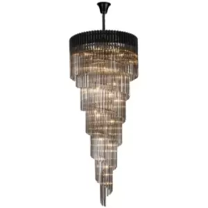 Image of Luminosa Lighting - Luminosa Poland Ceiling Pendant Round 7 Tier 31 Light E14, Matt Black, Smoke Sculpted Glass
