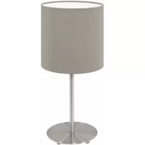 Image of Loops - Table Desk Lamp Colour Satin Nickel Steel Shade Taupe Fabric Bulb E14 1x40W