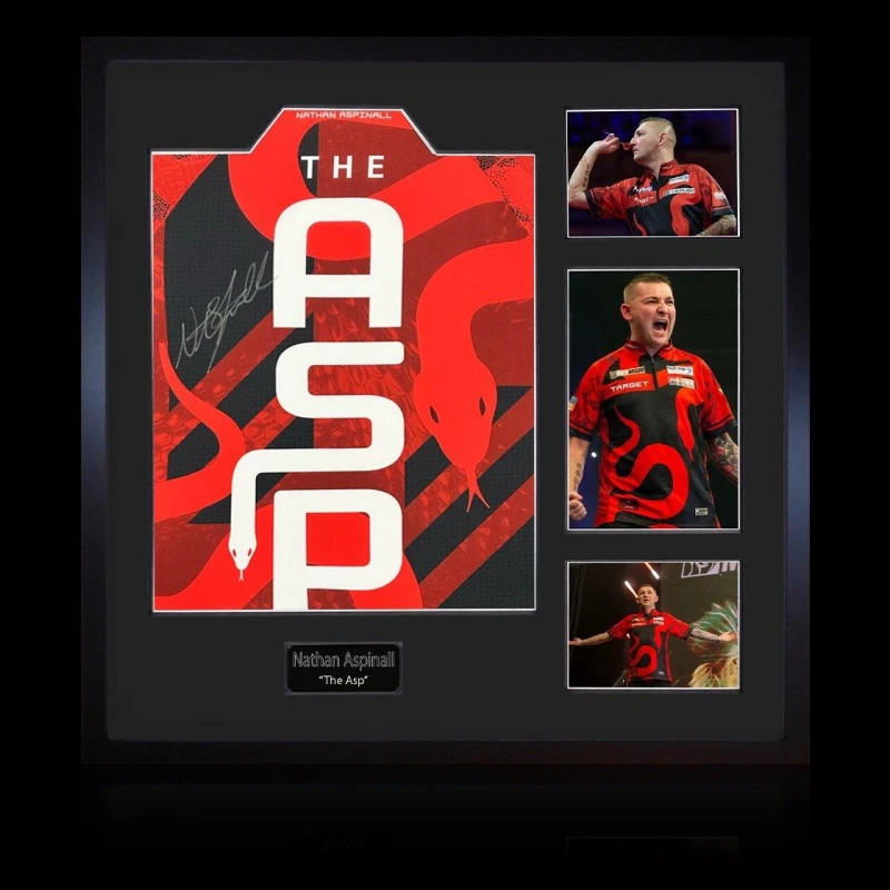 Image of The Fan Cave Nathan Aspinall Signed 2025 Shirt Elite Frame Red & Black unisex 820mm x 82
