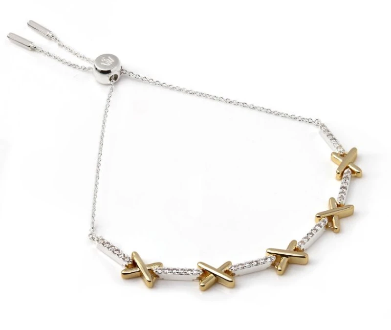 Image of Say It With Adjustable Kiss Tennis Bracelet - Silver & Gold Silver Unisex Adjustable