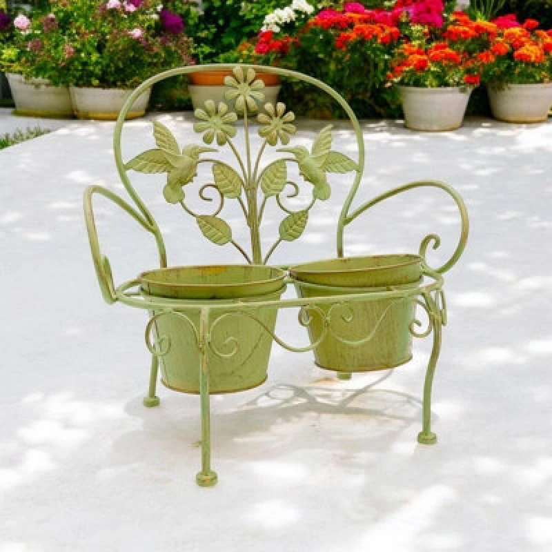Image of Minster Double Garden Planter - Metal - L29 X W46 X H44cm - Leaf Green