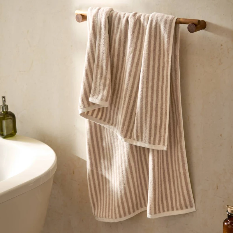 Image of Yard Hebden Striped Cotton Towels Natural 70 X 130Cm, Cream 5.03E+12