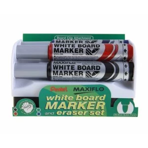 Image of Pentel Maxiflo Marker Pens Whiteboard Pack of 4 with Eraser, Assorted