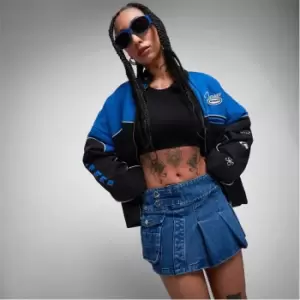 Image of Missguided Pleated Micro Mini Denim Skirt - Blue