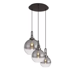 Image of Yorktown 2m Round Ceiling Pendant 3 Light E27 With Various Glasses, Antique Silver, Smoked, Matt Black