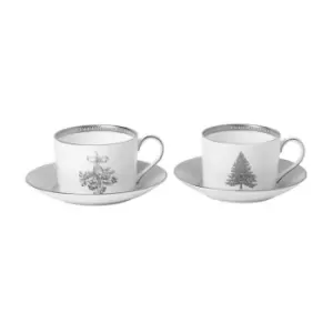 Image of Wedgwood Winter White Teacup 0.16ltr & Saucer Set of 2 - White