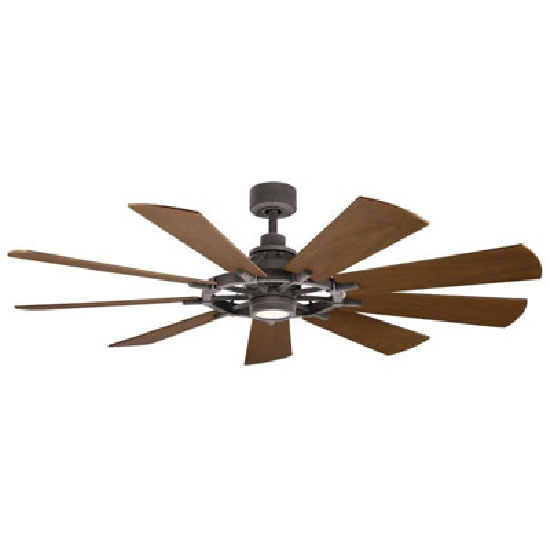 Image of Gentry 165cm 9 Blade Ceiling Fan with Dimmable 3000K LED Light, Weathered Zinc, Remote Control