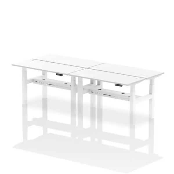 Image of Air Air Back-to-Back 1400 x 600mm Height Adjustable 4 Person Bench Desk White Top with Cable Ports White Frame HASCP4P14600WHTW