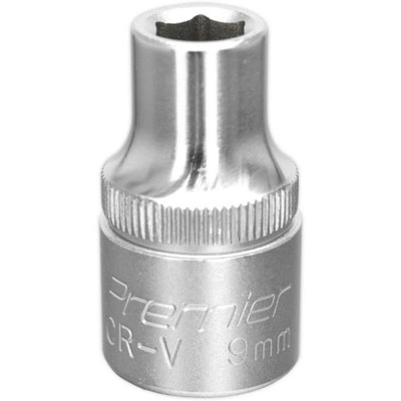 Image of Loops 9mm Steel Drive Socket - 1/2" Square Drive - Chrome Vanadium Wrench Socket Metallics