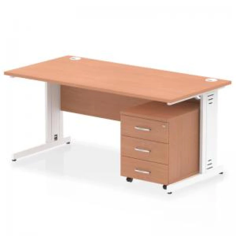 Image of Dynamic Office Solutions Impulse 1600mm Cable Managed Straight Desk With Mobile Pedestal I003948