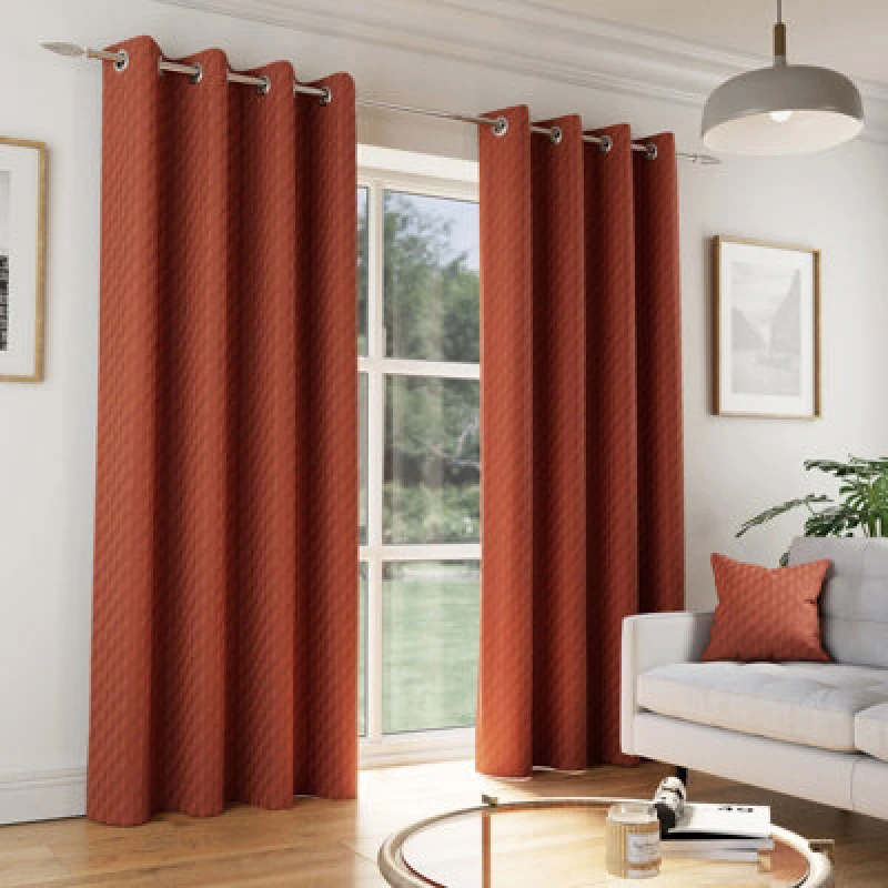 Image of Enhanced Living Tokyo Orange 90 X 72" (229X183Cm) Eyelet Thermal Noise Reducing Dim Out Curtains (Pair)