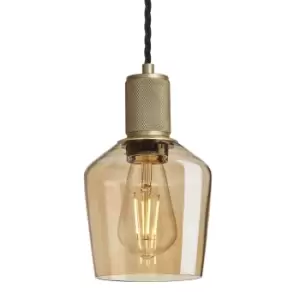 Image of Industville Knurled Tinted Glass Schoolhouse Pendant in Amber with Brass Holder / Small