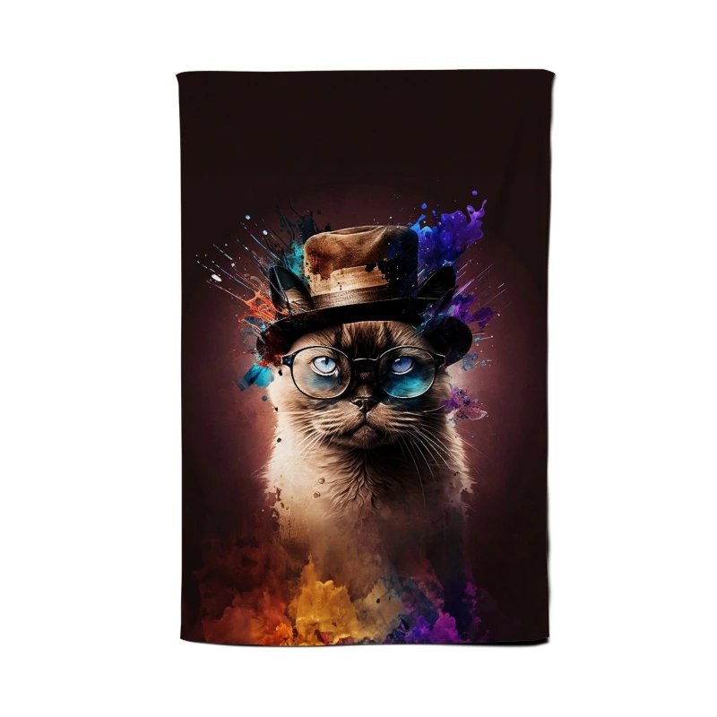 Image of Warren Reed - Designer Siamese Cat Face Splashart Tea Towel Multicolor Unisex