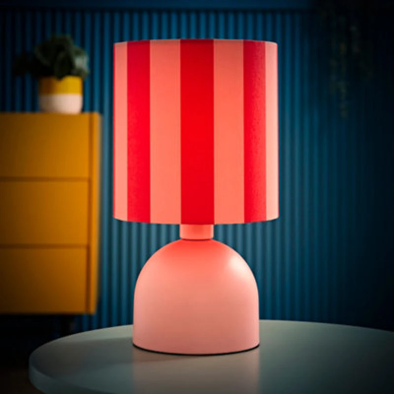 Image of ValueLights ValueLights Mileys Pink Stripes Drum Lamp Shade Pale Pink Table Lamp with LED Bulb Pink One Size Unisex 5059406066566