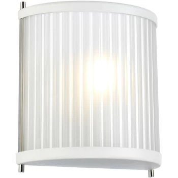 Image of Corona Flush 1 Light Wall Light, White Polished Nickel, Frosted Glass - Elstead