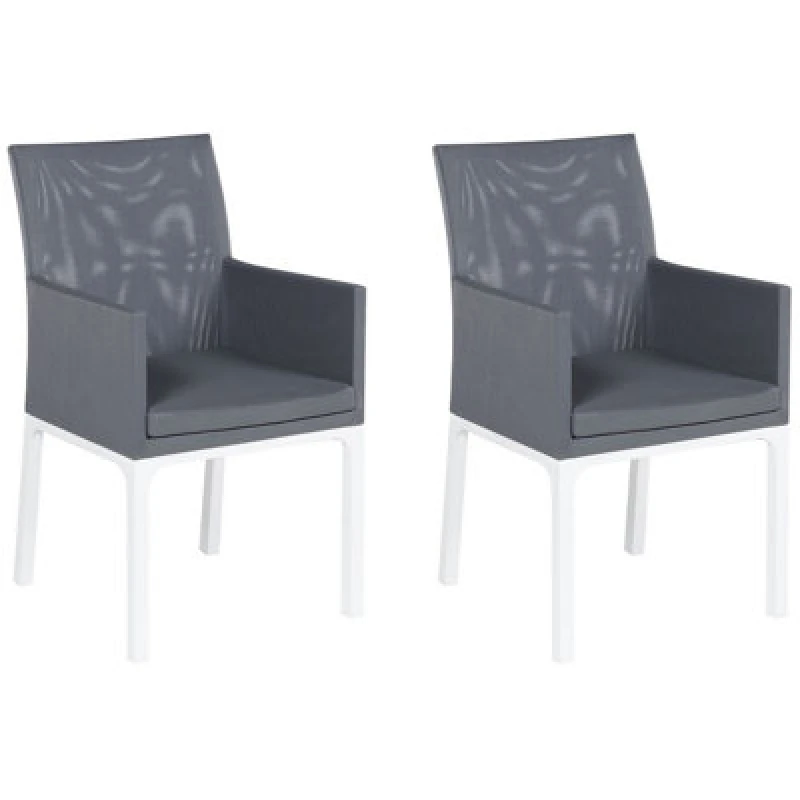 Image of Beliani Set Of 2 Garden Chairs With Cushions Bacoli Fabric Dark Grey