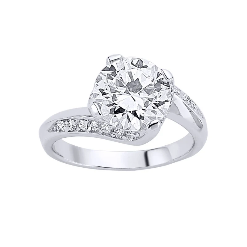 Image of Jewelco London Silver CZ Crossover Twist Solitaire Engagement Ring - GVR107 Silver