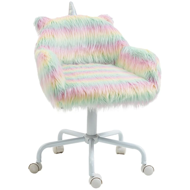 Image of Vinsetto Faux Fur Unicorn Desk Chair Fluffy Home Office Chair With Armrests 833-940V71WT