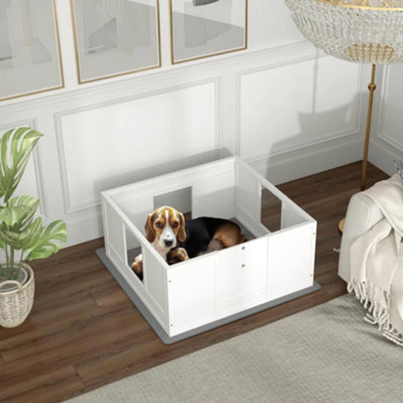 Image of PawHut PawHut Dog Whelping Box with Whelping Pad, Adjustable Entrance, 100 x 96cm White