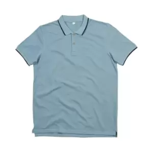 Image of Mantis Mens The Tipped Polo Shirt (M) (Light Denim/Navy)