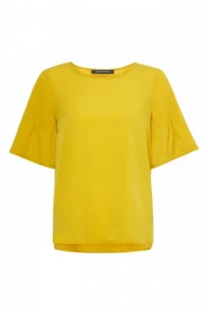 Image of French Connection Classic Crepe Pintuck Shoulder T Shirt Mustard Yellow