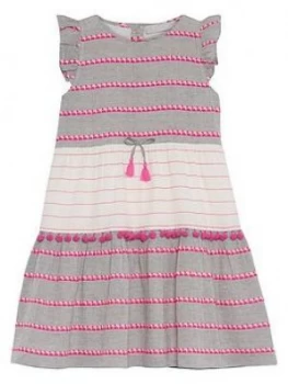 Image of Mintie by Mint Velvet Girls Textured Pom Pom Dress - Pink, Size 9-10 Years, Women