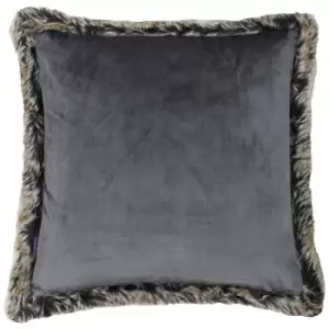Image of Riva Paoletti Kiruna Faux Fur Edged Square Cushion Cover (45 x 45cm) (Smokey Grey) - Smokey Grey