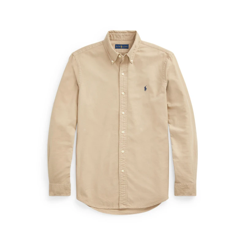 Image of Polo Ralph Lauren Mens Slim Fit Oxford Long Sleeve Shirt Surrey Tan male L