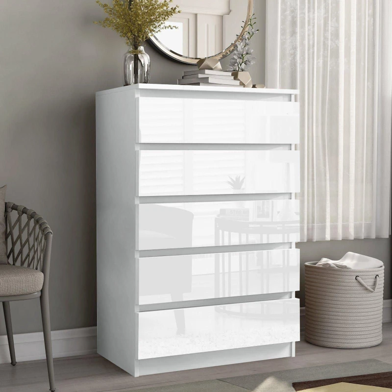 Image of LUXURY LIFE Carlton Gloss Chest of Drawers 5 Drawer Cabinet White