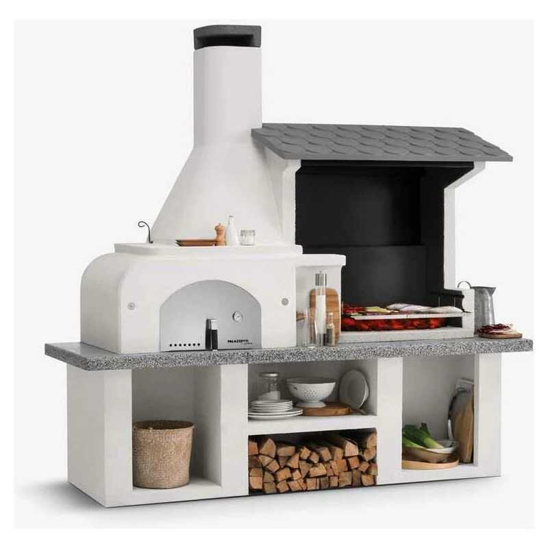 Image of PALAZZETTI Antille Complete Outdoor Bbq with Wood Fired Oven - 90L x 255W x 250H - Concrete/Stainless Steel - White CallowAntCOdBBQkchnWFO803109150