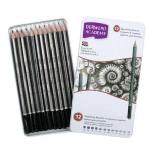 Image of Derwent Academy Sketching Pencils 6B - 5H Pack of 12 Pencils