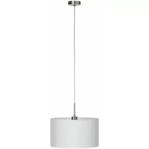 Image of Pendant Light Colour Satin Nickel Steel Shade White Fabric Bulb E27 1x60W