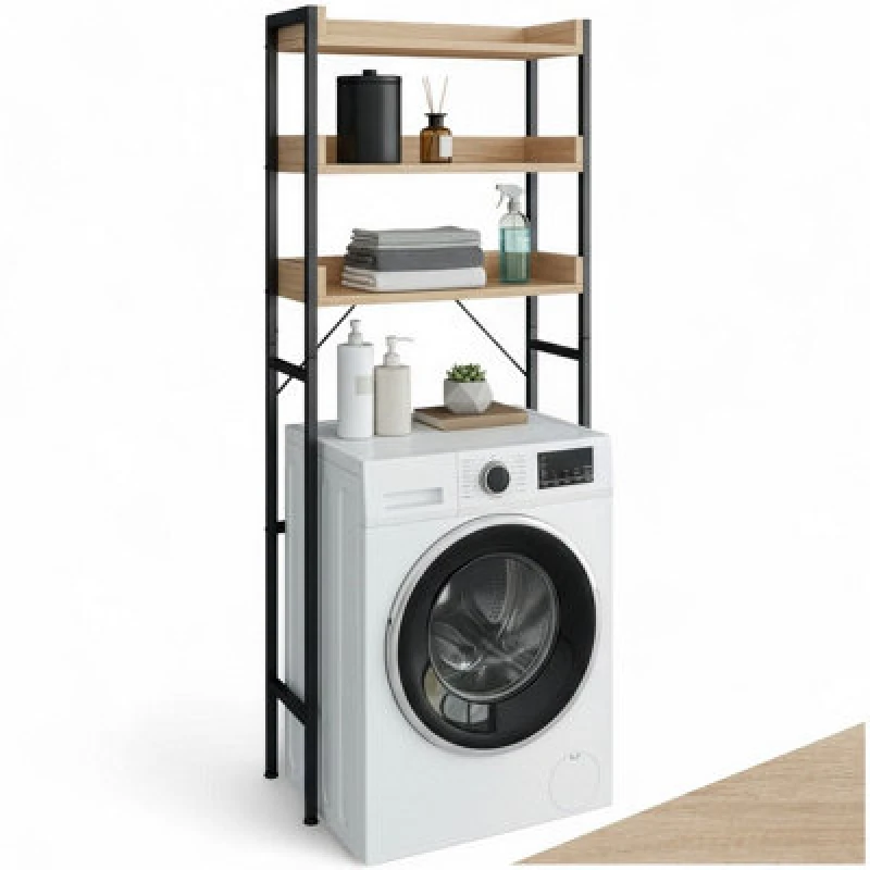 Image of Tectake Shower Caddy Seattle - 3 Tiers 67 X 25 X 165,5cm - Industrial Wood Light, Oak Sonoma