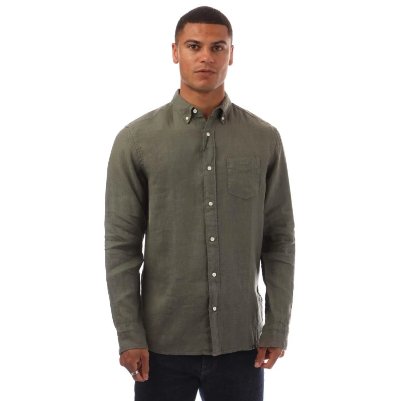 Image of Gant Regular Fit Garment Dyed Linen Shirt Green male M