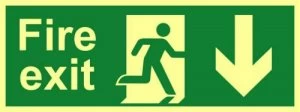 Image of Fire Exit (Man Arrow Down) Sign Alum.Brd