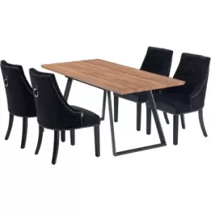 Image of 5 Pieces Life Interiors Windsor Toga Dining Set - an Extendable Brown Rectangular Wooden Dining Table and Set of 4 Black Dining Chairs - Black