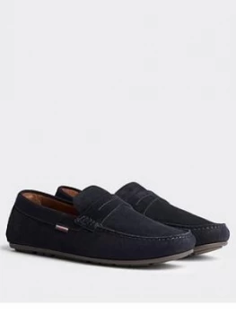 Image of Tommy Hilfiger Classic Suede Driver Loafers - Navy