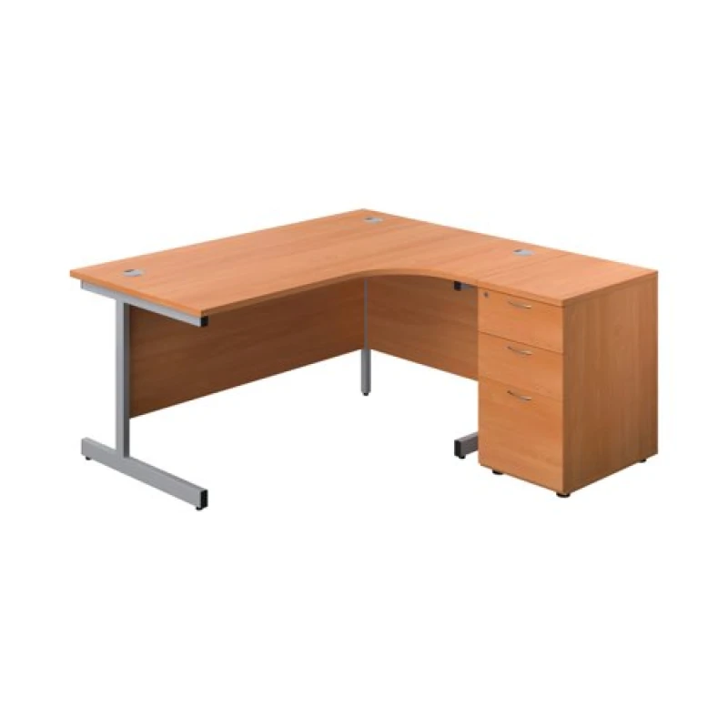 Image of First Radial Right Hand Desk with Pedestal 1600x800-1200mm Beech/Silver KF803287