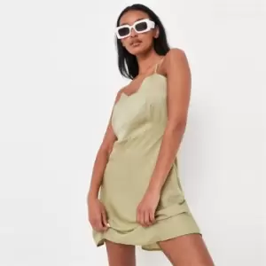Image of Missguided Satin Cowl Back Mini Dress - Green